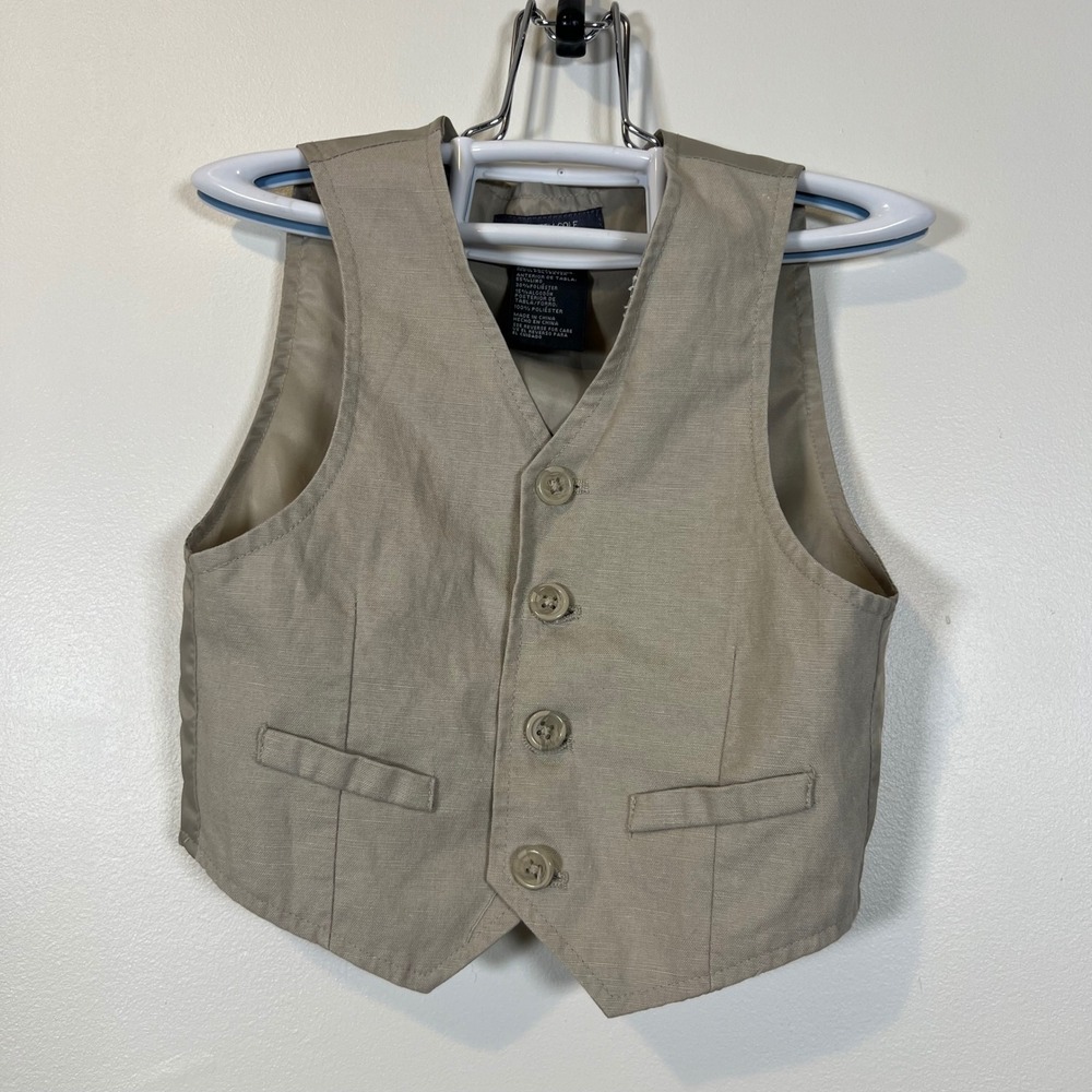 Kenneth Cole Reaction Boys Tan Linen Blend Formal Dress Vest Size 18M Khaki